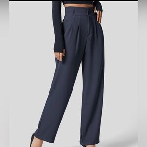 Halara High Waisted Button Zipper Plicated Shirred Straight Leg Pants